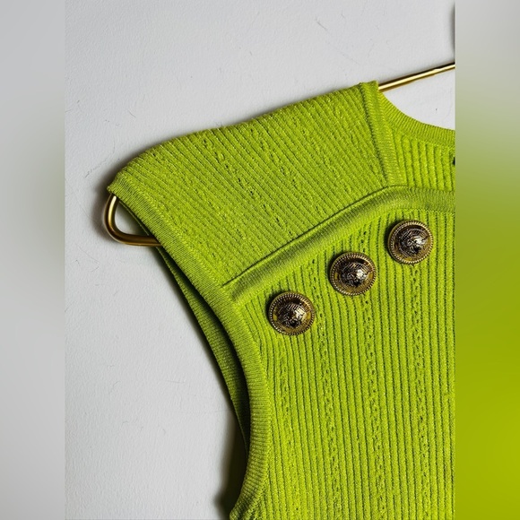 Balmain Neon Green Top Gold Button - Picture 2 of 11